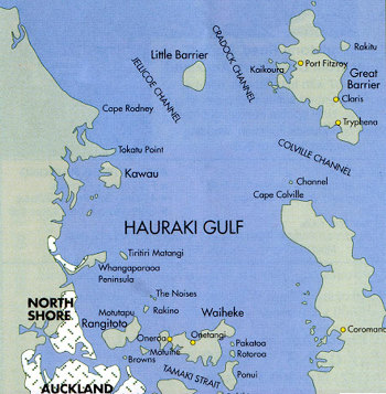 Map of Hauraki Gulf or Auckland Harbour New Zealand